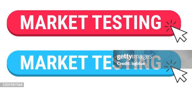 market testing - red and blue buttons with cursor on white background - checking boxes stock illustrations