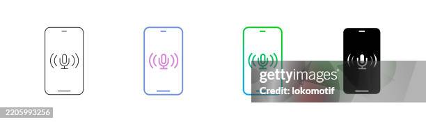 voice assistant icon has four styles: editable stroke line, duocolor line, gradient line, and solid. it is suitable for web design, mobile apps, ui, ux, and gui design. - speech recognition stock illustrations
