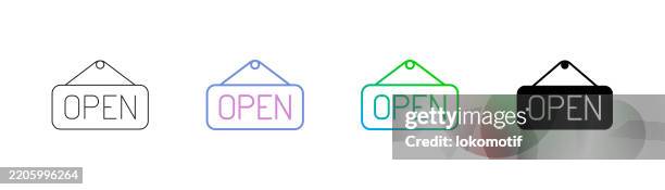 open sign icon has four styles: editable stroke line, duocolor line, gradient line, and solid. it is suitable for web design, mobile apps, ui, ux, and gui design. - restaurant opening stock illustrations
