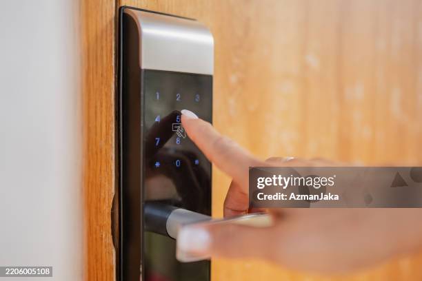 modern smart lock technology with finger touch access - smart lock stock pictures, royalty-free photos & images