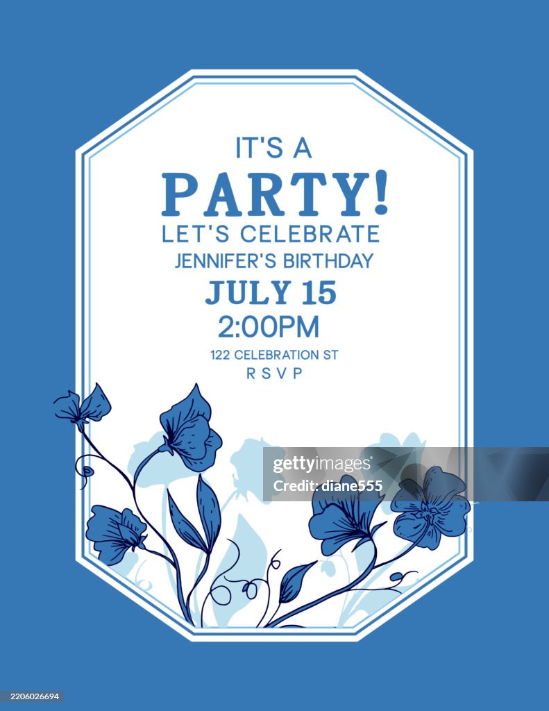 Blue Spring Invitations Pretty Blue Spring Flowers Party Invitation Template High-Res Vector ...