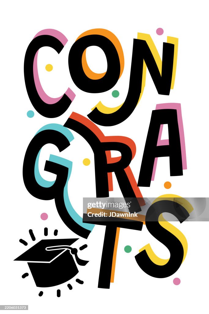 Congrats Graduation Typography Design In Colors With Grad Cap High-Res ...