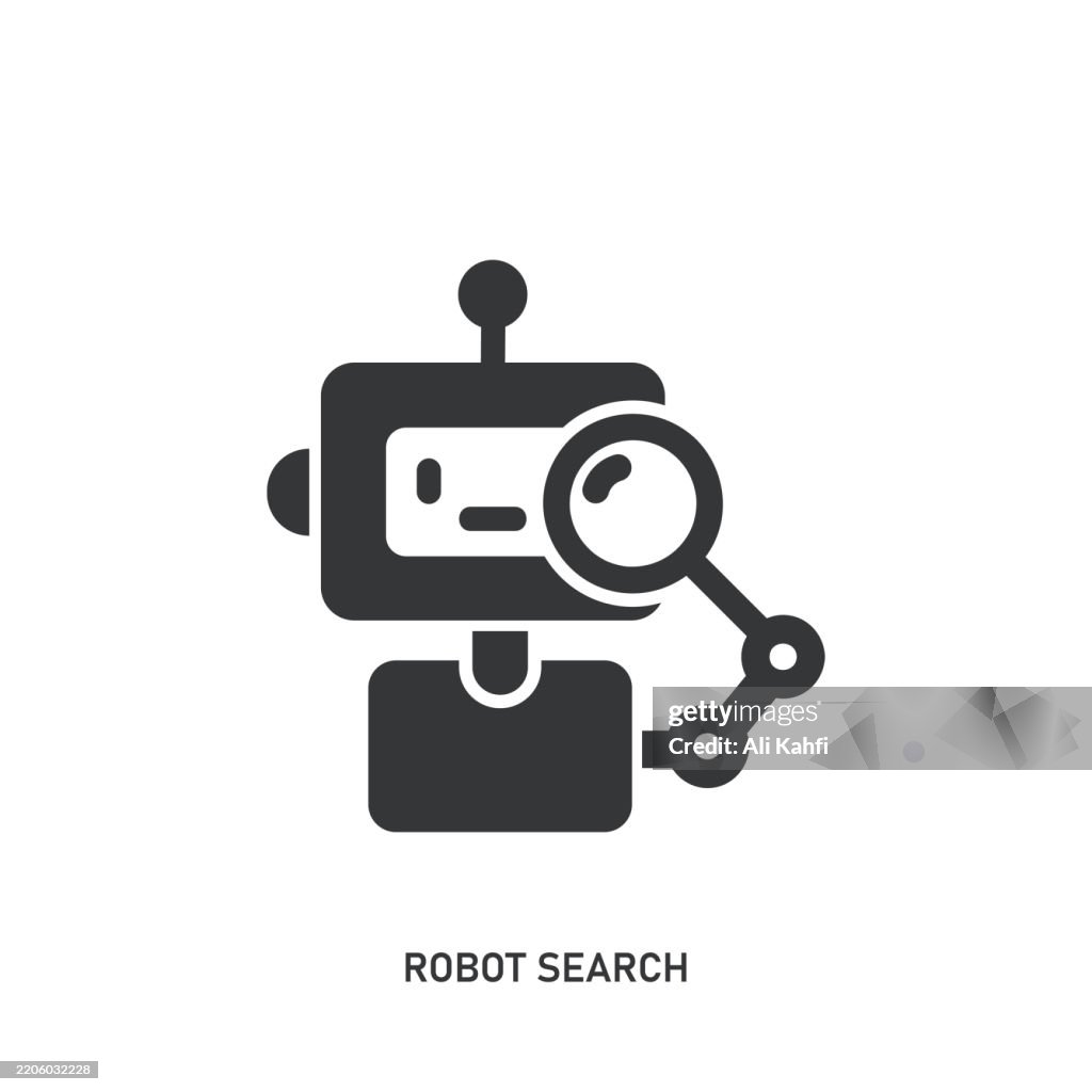 Robot Search glyph solid icon. Solid icon that can be applied anywhere, simple, pixel perfect and modern style.
