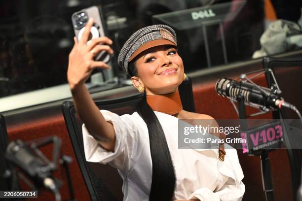 Actress Kat Graham visits "The Big Tigger Morning Show with Jazzy McBee" at Audacy Atlanta on March 20, 2025 in Atlanta, Georgia.