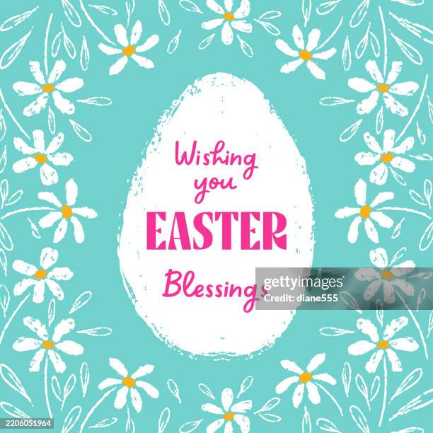 pretty easter egg card template with sketchy flowers - easter cards stock illustrations