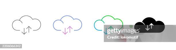 cloud computing send and receive icon has four styles: editable stroke line, duocolor line, gradient line, and solid. it is suitable for web design, mobile apps, ui, ux, and gui design. - cloud application stock illustrations