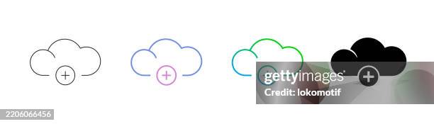 add to cloud computing icon has four styles: editable stroke line, duocolor line, gradient line, and solid. it is suitable for web design, mobile apps, ui, ux, and gui design. - storage solutions stock illustrations