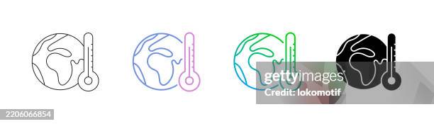 global warming icon has four styles: editable stroke line, duocolor line, gradient line, and solid. it is suitable for web design, mobile apps, ui, ux, and gui design. - carbon dioxide stock illustrations