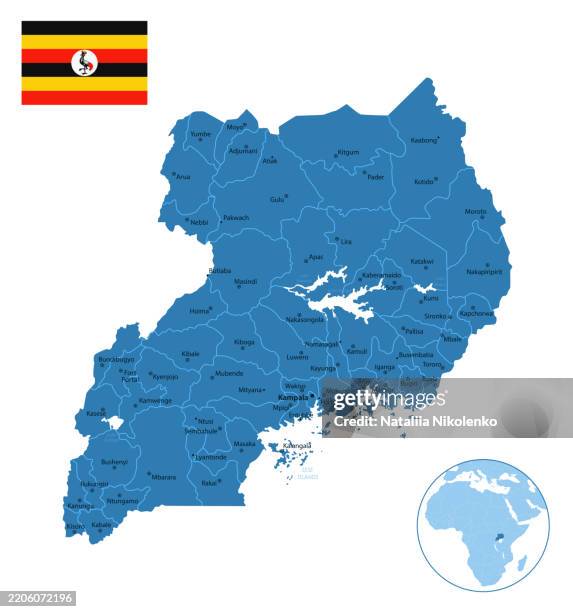uganda - detailed map with regions and cities of the country. - uganda stock illustrations