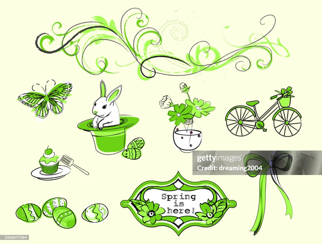 Festive Spring Graphics Vector Art Of Spring Easter Celebration With Festive Elements High-Res ...