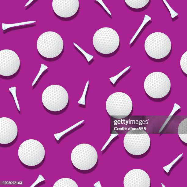 seamless background pattern of realistic golf balls and tees - purple golf balls stock illustrations