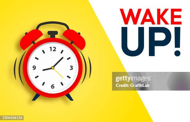 alarm clock displaying time motivational wake-up call text - time clock stock illustrations