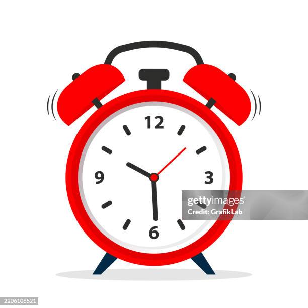 stockillustraties, clipart, cartoons en iconen met red alarm clock icon vibrating symbols white background - alarmklok
