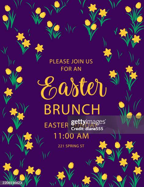 Spring Easter Invitation Spring Flowers Border Easter Invitation Template High-Res Vector ...