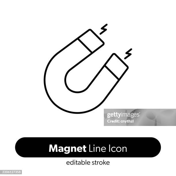 ilustraciones, imágenes clip art, dibujos animados e iconos de stock de icono de línea magnética. icono vectorial de trazo editable. - imán