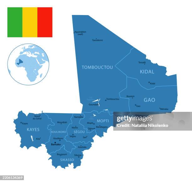 Malian Map Mali Detailed Map With Regions And Cities Of The Country Flag And Globe ...