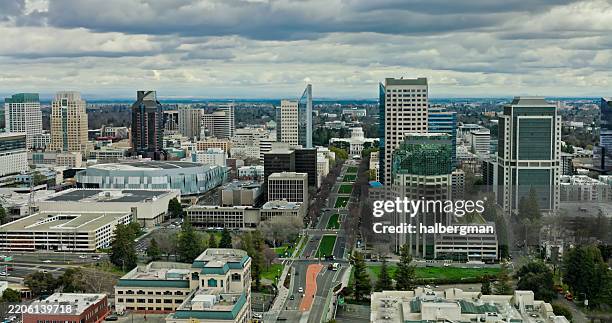 aerial view of downtown sacramento, ca - sacramento stock pictures, royalty-free photos & images