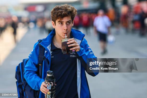 Franco Colapinto of Argentina and Alpine F1 team walks in the paddock during practice/Sprint qualifying ahead of the F1 Grand Prix of China at...