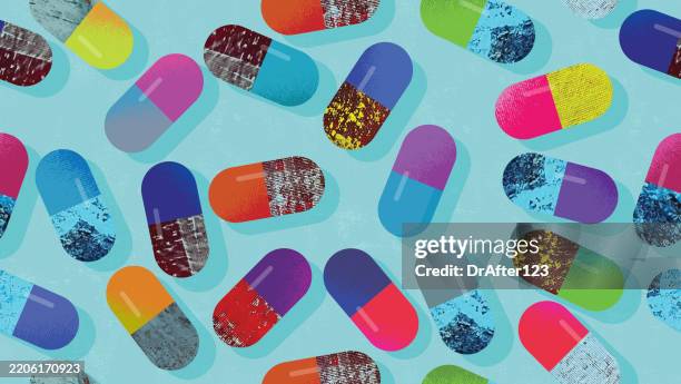 seamless capsule pattern background - probiotic capsules stock illustrations