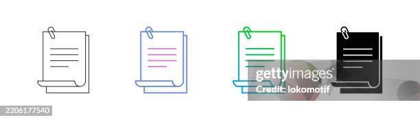 document with attachment icon has four styles: editable stroke line, duocolor line, gradient line, and solid. it is suitable for web design, mobile apps, ui, ux, and gui design. - film script stock illustrations