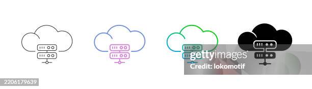 cloud server icon has four styles: editable stroke line, duocolor line, gradient line, and solid. it is suitable for web design, mobile apps, ui, ux, and gui design. - data center cloud stock illustrations