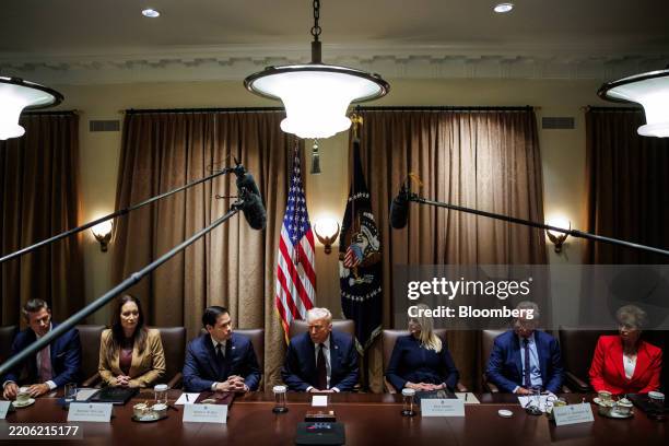 Sean Duffy, US secretary of transportation, from left, Brooke Rollins, US agriculture secretary, Marco Rubio, US secretary of state, US President...