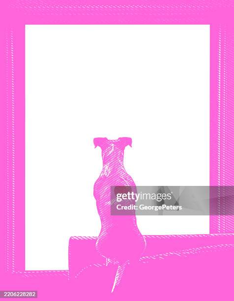 mixed-breed dog looking out window - dog looking out window stock illustrations
