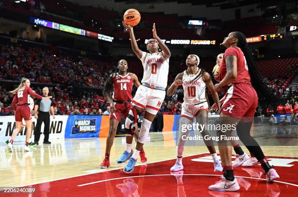 Shyanne Sellers of the Maryland Terrapins shoots during the first half against the Alabama Crimson Tide in the Second Round of the 2025 NCAA Women's...