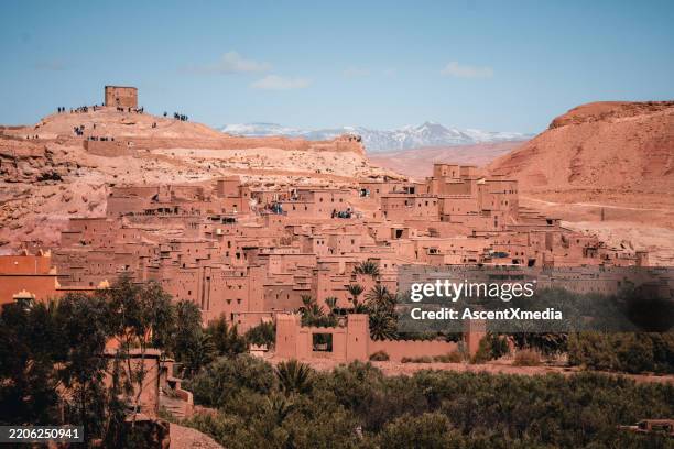 aerial view of ancient village and oasis in desert - north africa stock pictures, royalty-free photos & images