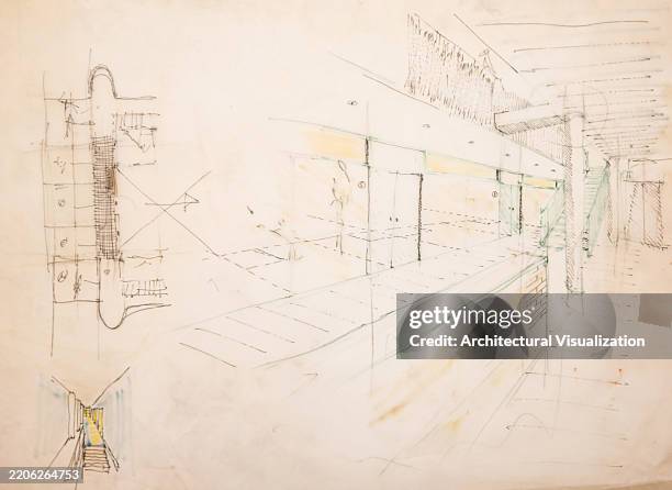 architect handmade drawings and sketches showing design thinking process, creativity and innovation solving architecture holistic problems - architect building model stock illustrations