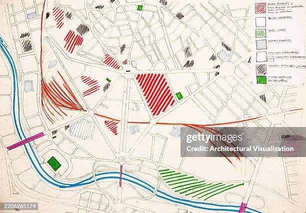 Urban Planning Diagram On City Map Highlighting Patterns And Alignments ...