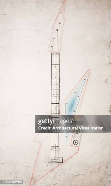 illustrazioni stock, clip art, cartoni animati e icone di tendenza di schizzo di chitarra con design elettrico geometrico creativo - chitarra elettrica