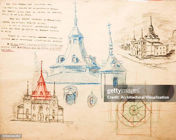 ilustraciones, imágenes clip art, dibujos animados e iconos de stock de dibujos arquitectónicos que representan el diseño y las proporciones de la iglesia basílica tradicional - capilla