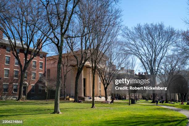 Students attending Brown University walk through the main campus March 19, 2025 in Providence, Rhode Island.