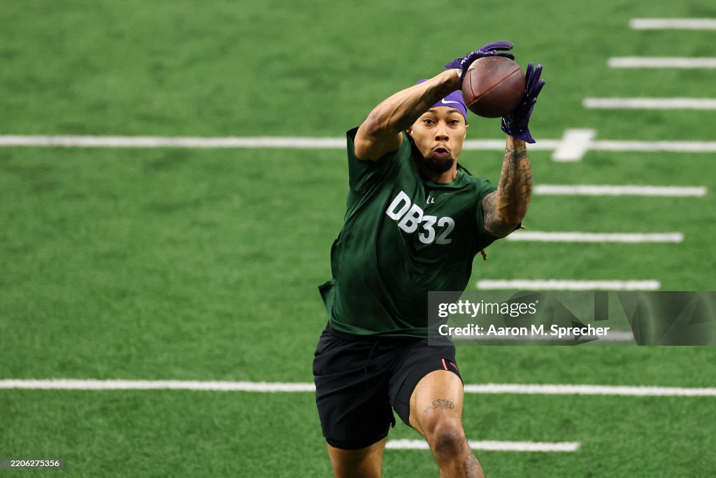 Jordan Riley Kansas State Jordan Riley of the Kansas State Wildcats participates in a drill ...