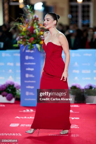 Andrea Duro attends the 'Retrospectiva' award red carpet during the 28th Malaga Film Festival at the Cervantes Theater on March 21, 2025 in Malaga,...