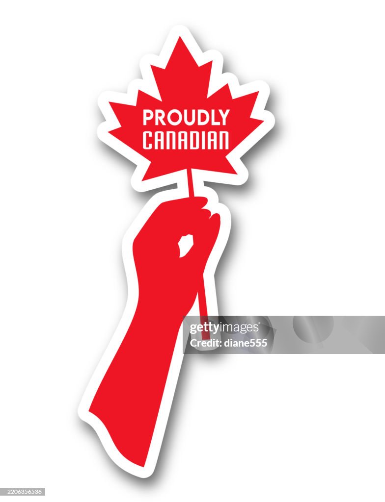 Proudly Canadian Hand Holding Maple Leaf Sticker
