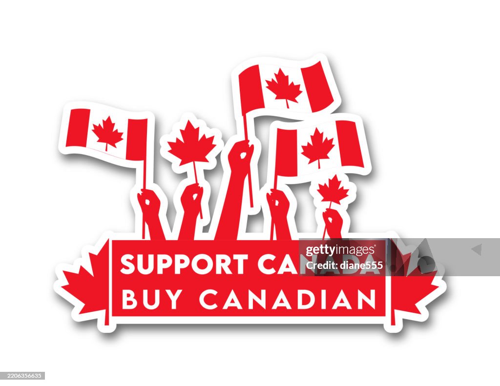 Made In Canada Banner With Hands Holding Canadian Flags