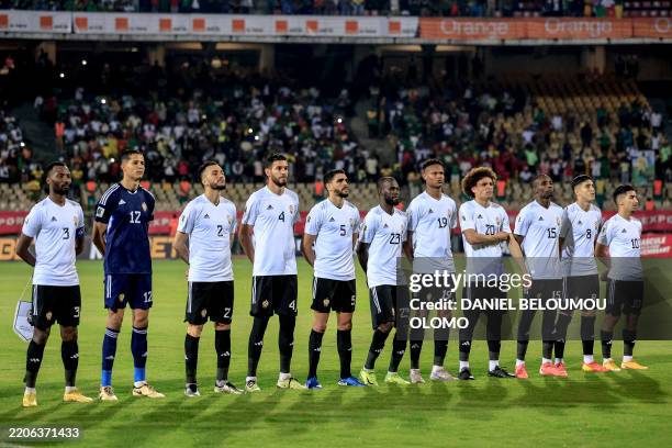 Libya's players pose prior to the FIFA World Cup 2026 Africa qualifiers group D match between Cameroon and Libya at the Omnisports Ahmadou-Ahidjo...