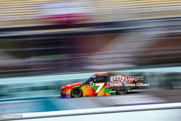 Justin Allgaier, driver of the BRANDT/TradeMark Nitrogen Chevrolet, drives during practice for the NASCAR Xfinity Series Hard Rock Bet 300 at...