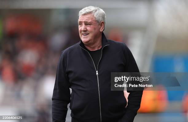 Blackpool manager Steve Bruce looks on during the Sky Bet League One match between Northampton Town FC and Blackpool FC at Sixfields on March 22,...