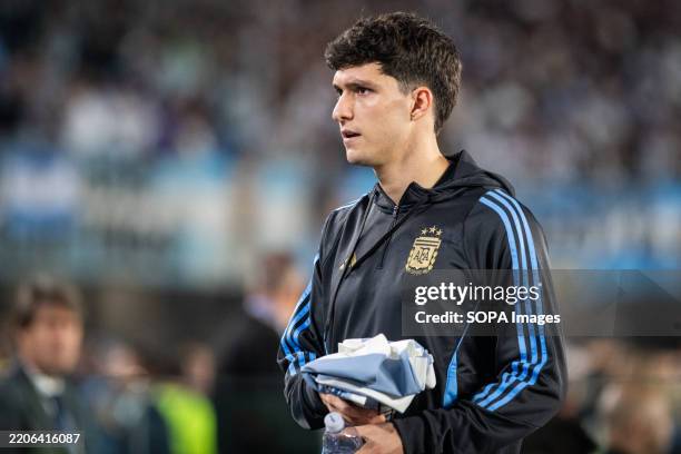 Leonardo Balerdi of Argentina looks on prior to the South of American FIFA World Cup 2026 Qualifier between Argentina and Brazil at Estadio Más...