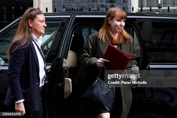British Deputy Prime Minister Angela Rayner arrives for a weekly cabinet meeting at 10 Downing Street on March 26, 2025 in London, England.