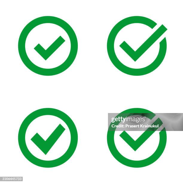 set of grenn check mark icon vector symbol - tick symbol stock pictures, royalty-free photos & images