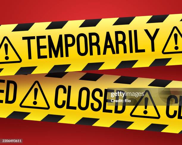 temporarily closed yellow barricade tape - closed stock illustrations