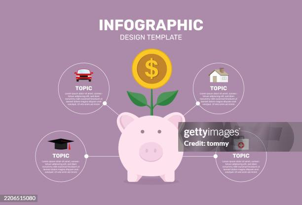 geldsparende sparschwein infografik-designvorlage - haushaltskosten stock-grafiken, -clipart, -cartoons und -symbole