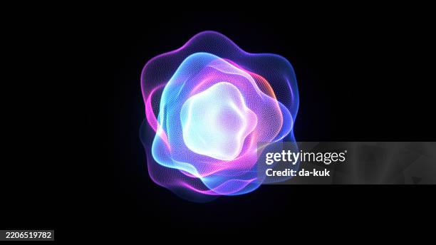 œuvre d’art numérique abstraite d’ondes lumineuses au néon formant une forme dynamique fluide. - changer de forme photos et images de collection