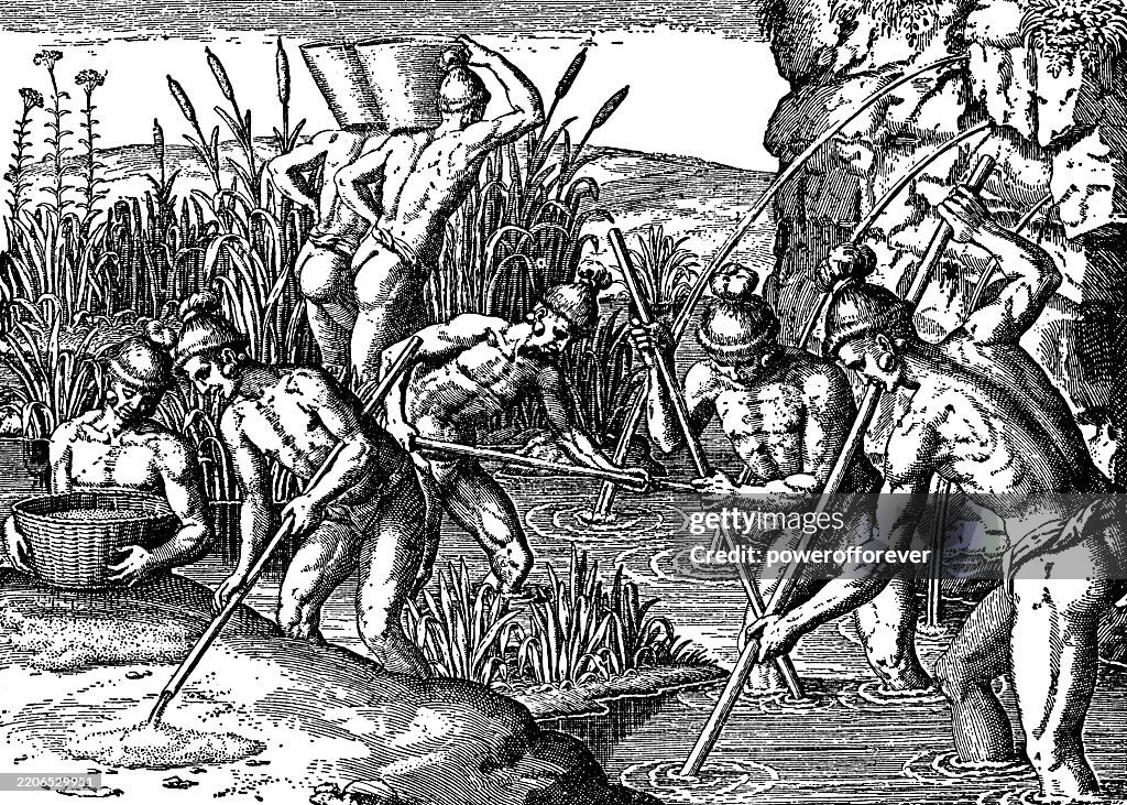 TaÃno People Forced to Work at a Gold Mine on the Island of Hispaniola - 16th Century