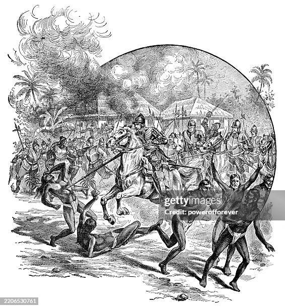 illustrations, cliparts, dessins animés et icônes de le massacre d’une tribu de taínos par les jaragua sur l’île d’hispaniola - xvie siècle - haïti