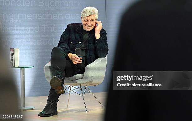 March 2025, Saxony, Leipzig: Karl Ove Knausgard, author from Norway, takes part in a discussion on the ARD/ZDF Literature Stage at the Leipzig Book...